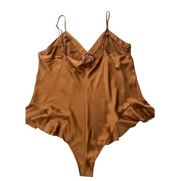 SKIMS Women's Silk Ruffle Loungewear Lingerie Teddy Bodysuit In Bronze Size 4X - Picture 8 of 11